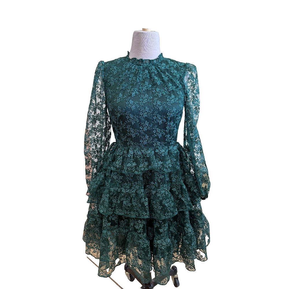 Elegant Green Floral Lace Dress